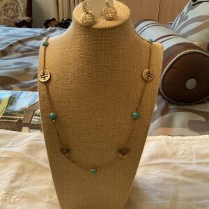 Tory Burch Gold and Turquoise Necklace Set
